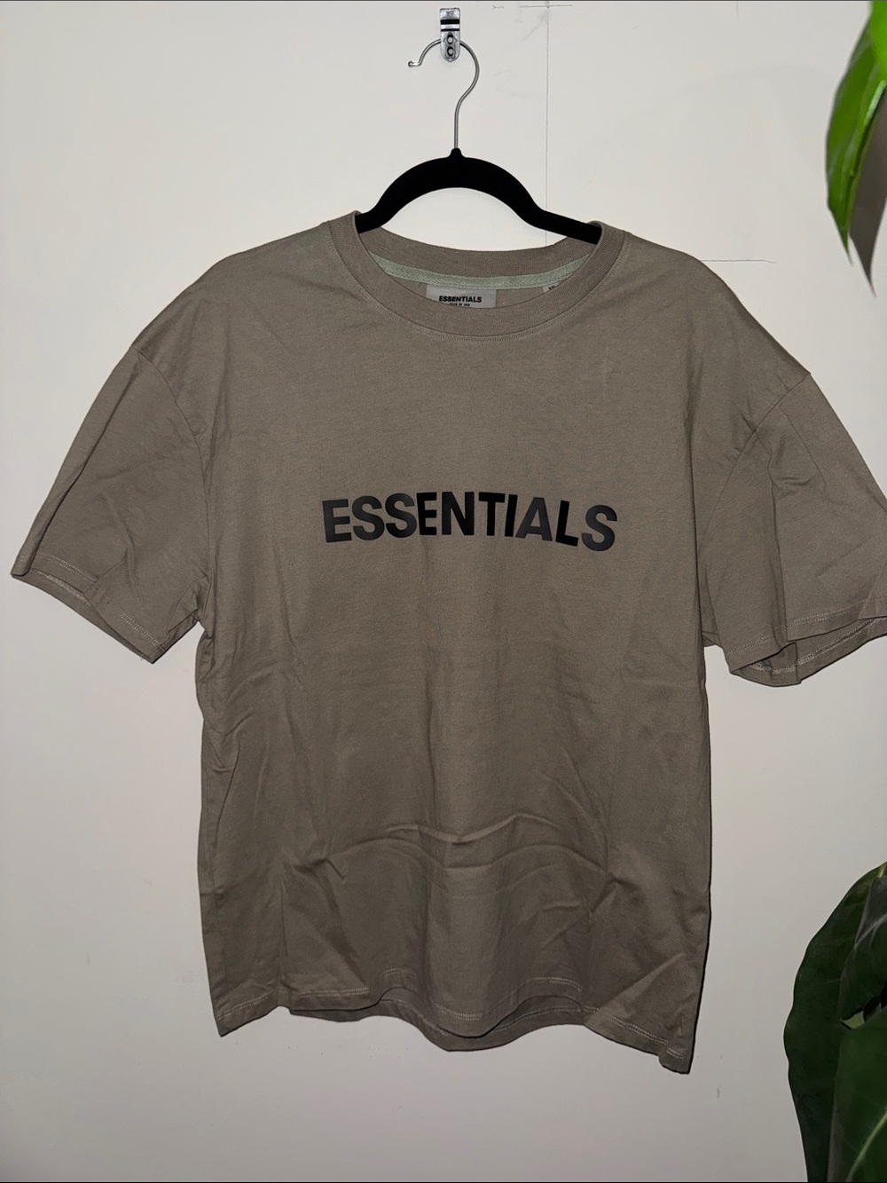 ESSENTIALS Short Sleeve Logo Tee in Taupe with Black Print